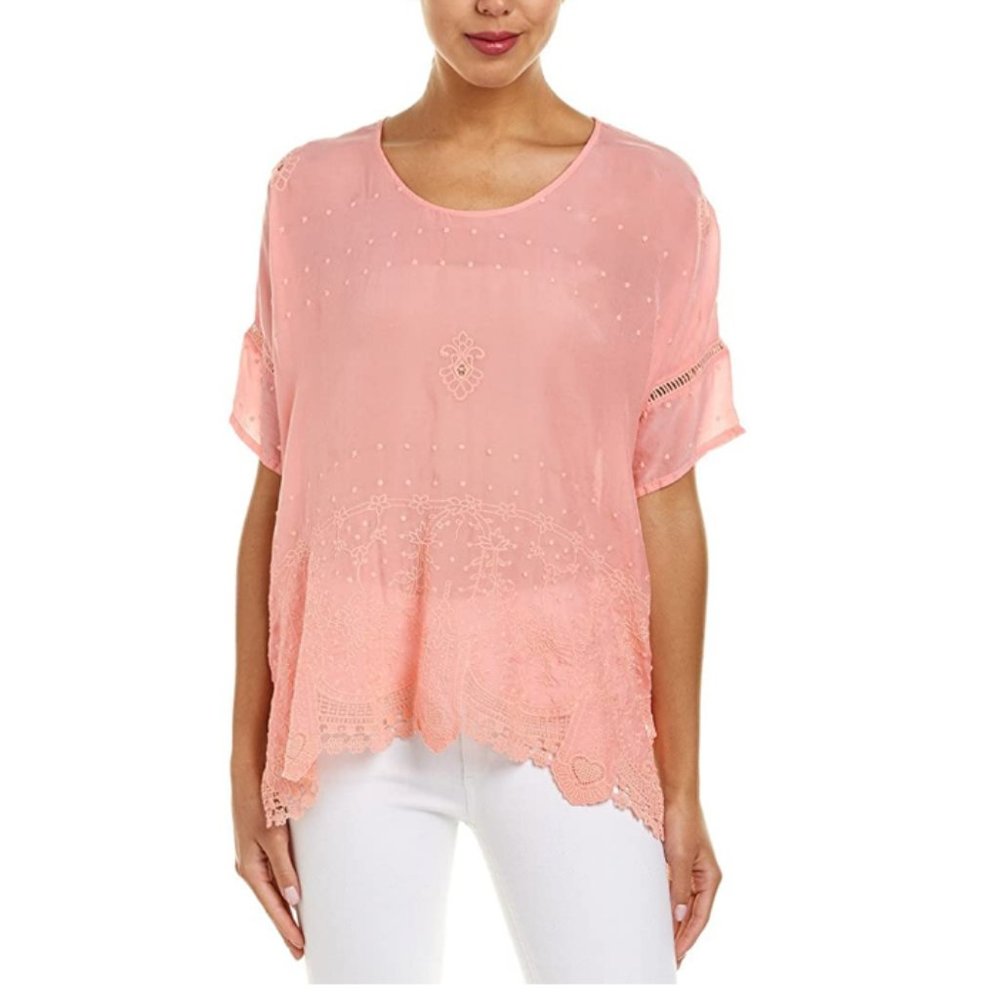 Johnny Was Princess Georgette Eyelet Top Pink Women's Size Medium